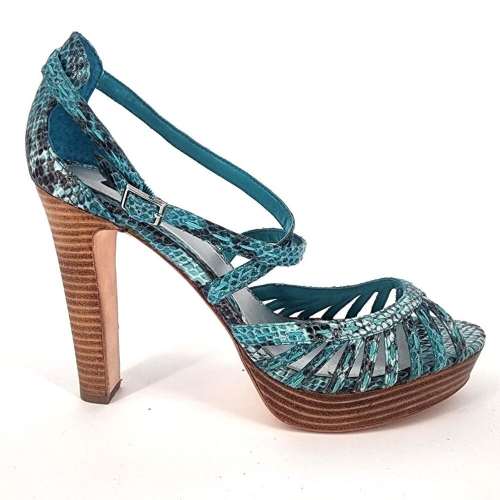 White House Black Market Emilia Teal Snakeskin Platform Sandals Women's Size 10M - Picture 6 of 12